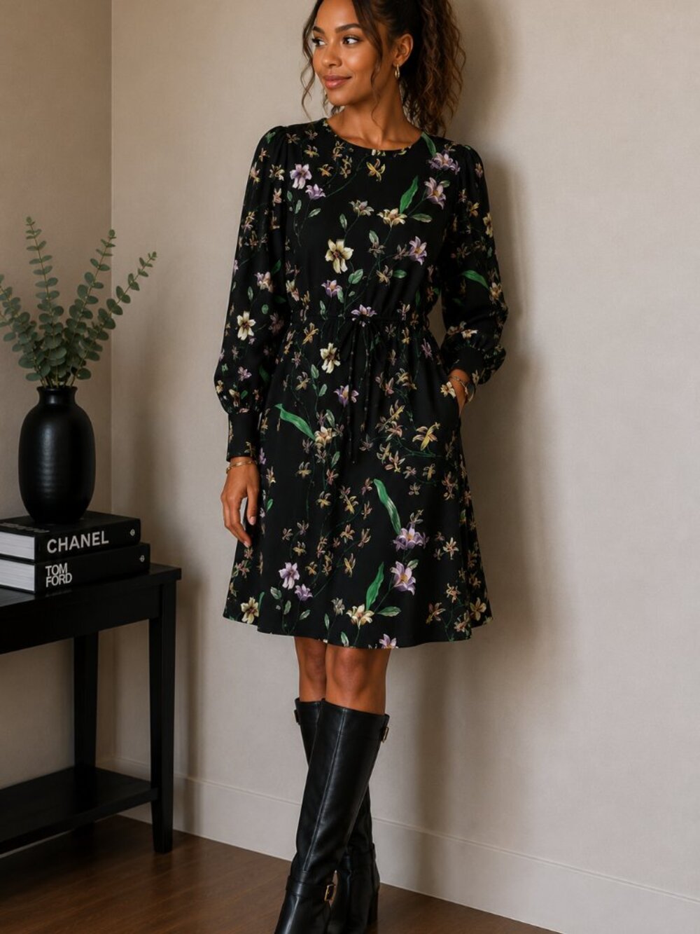 H&M Floral Sheath Dress with Long Sleeves